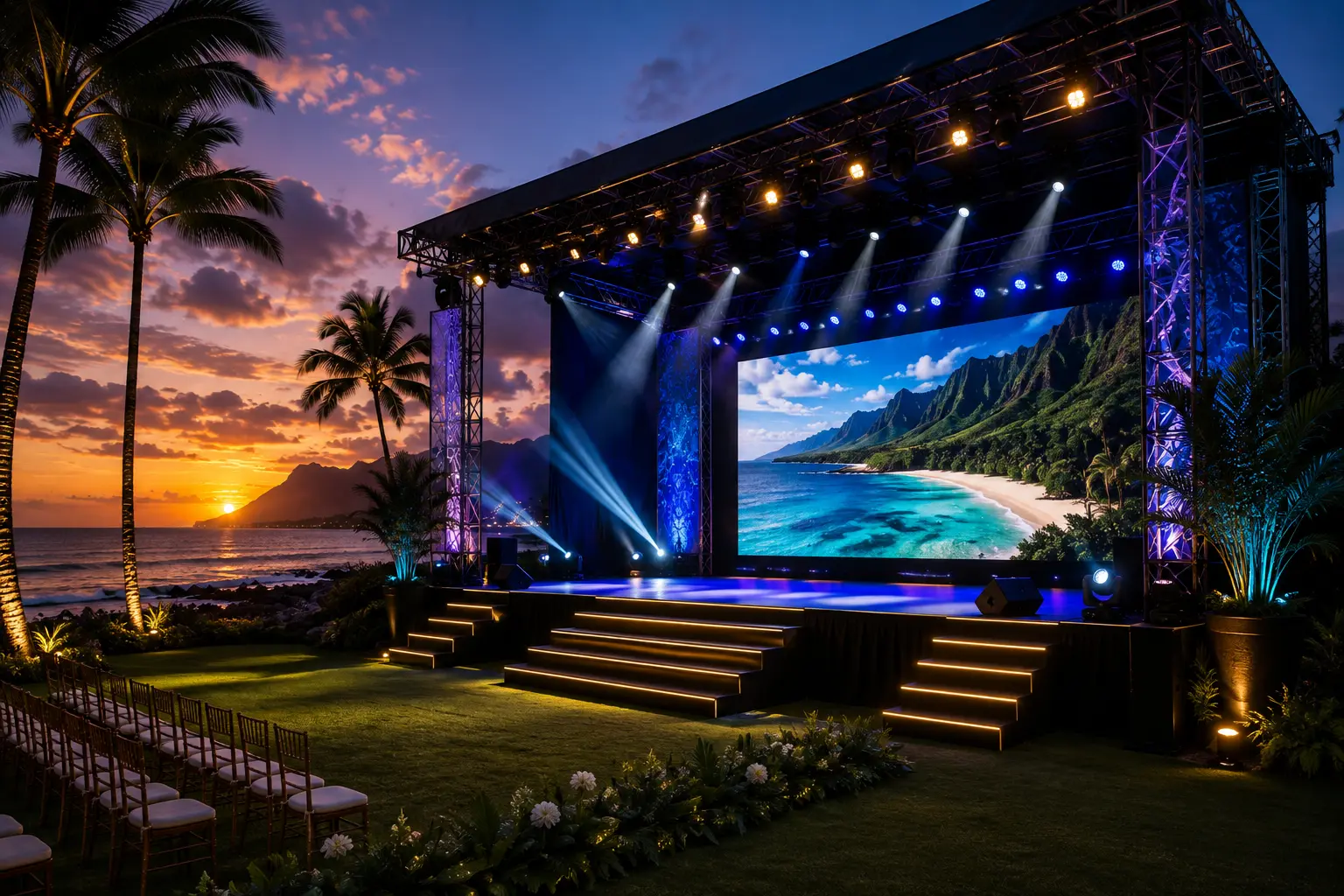 A custom outdoor stage and riser build with LED wall