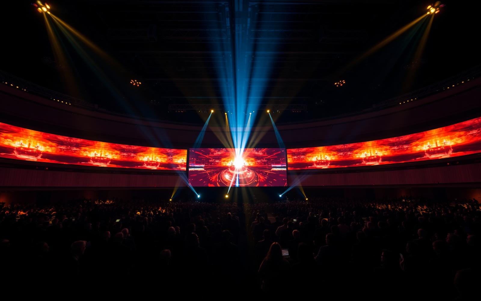 A gala stage and LED backdrop before doors