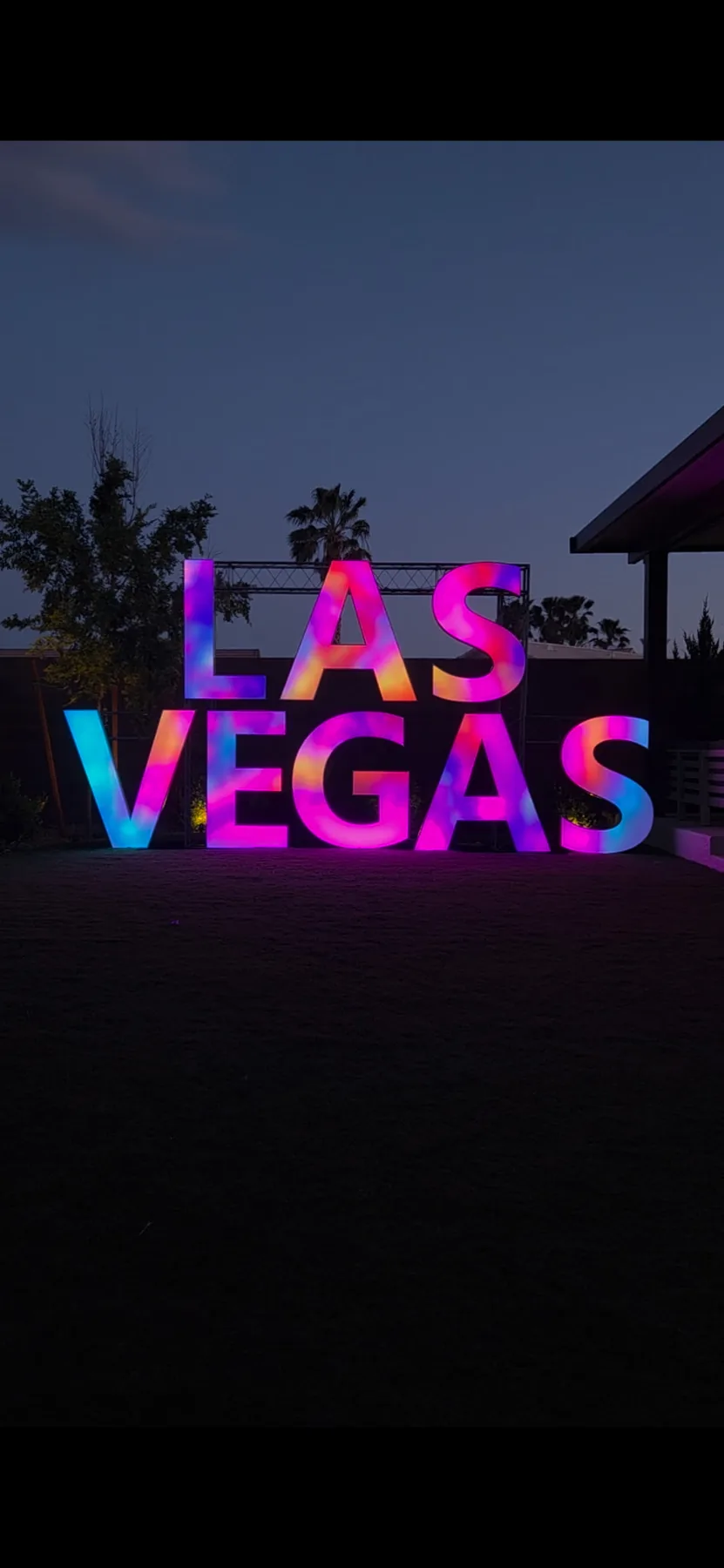 LAS VEGAS marquee letters in prismatic lighting