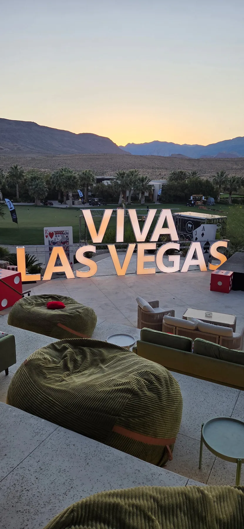 VIVA LAS VEGAS marquee letters at an outdoor hospitality event